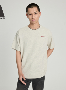 ABLE JEANS 25秋男基础运动宽松LOGO短袖T恤男麻灰色