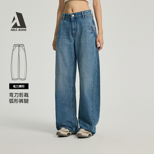 ABLE JEANS【工装拖地裤】25冬新款女宽松百搭阔腿弯刀拖地牛仔裤