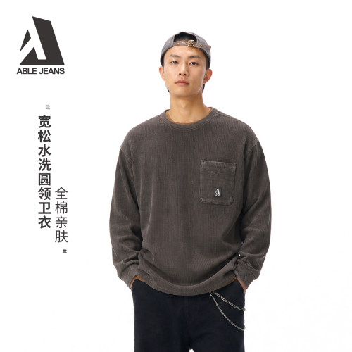 ABLEJEANS男士圆领套头百搭卫衣