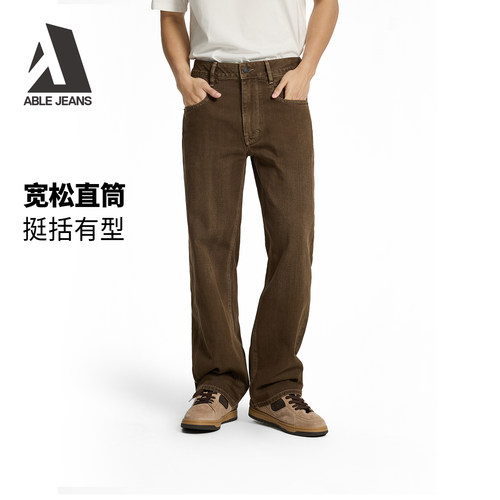 ABLEJEANS宽松直筒裤男士牛仔裤