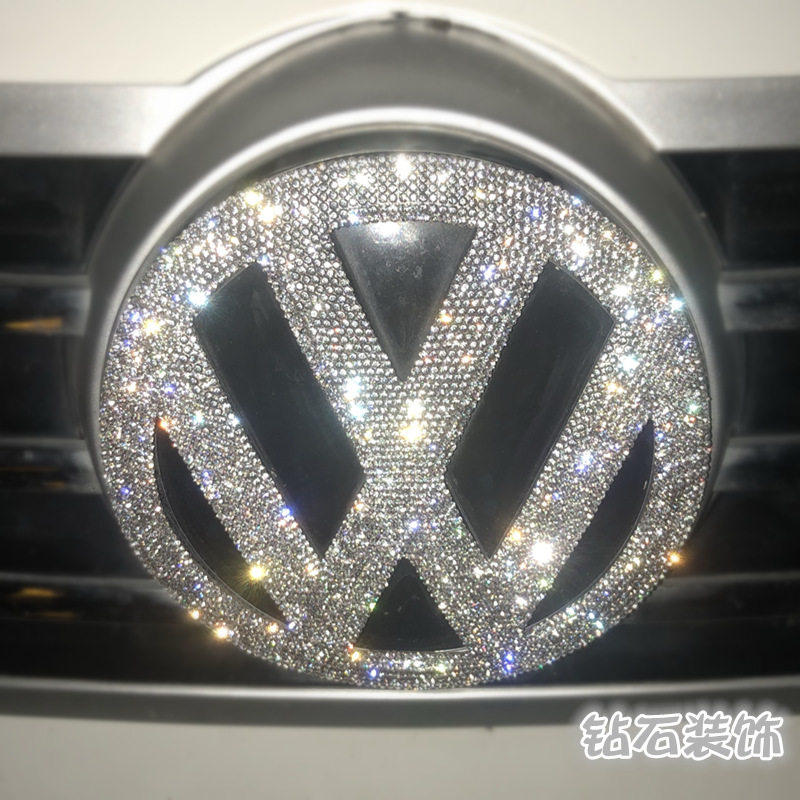 适用于镶钻大众途观速腾高尔夫POLO凌度捷达CC车标改装饰车贴钻石