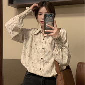 胖mm显瘦百搭气质减龄碎花长袖 法式 上衣 新款 大码 雪纺衬衫 女春秋装