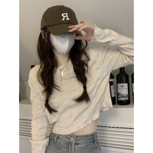 木耳边圆领内搭温柔风上衣女复古