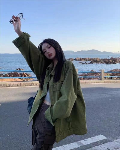 美式复古牛仔大码夹克外套宽松