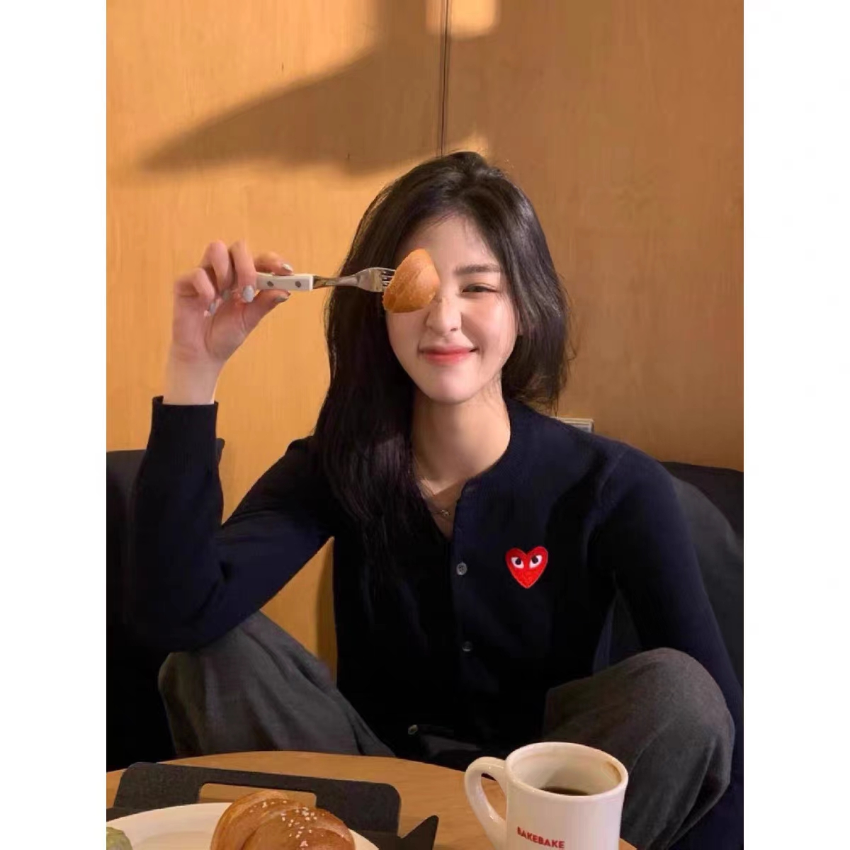 大码胖妹妹爱心针织开衫女春秋冬长袖上衣修身显瘦慵懒风毛衣外套