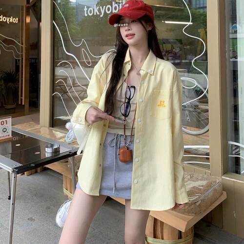 美式条纹衬衫外套开衫慵懒上衣