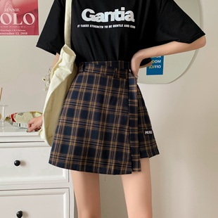 胖mm高腰格子短裙遮胯显瘦A字裙裤 半身裙女2026春秋新款 复古大码