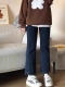 烟管显瘦加绒加厚直筒裤 胖妹妹春秋冬新款 子 女大码 微喇开叉牛仔裤