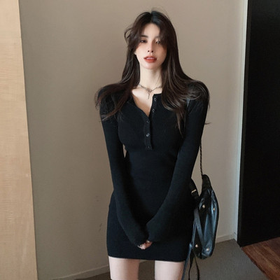 修身显瘦针织衫女复古半身裙A字