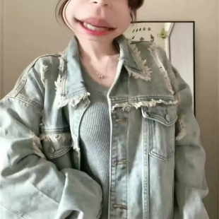 美式复古毛边破洞牛仔外套女春夏设计感小众穿搭休闲百搭夹克上衣