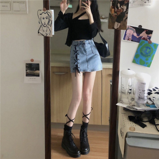 高腰牛仔半身裙女春夏2026韩版 胖mm显瘦学生A字包臀短裙子 ins大码