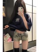 美式 复古牛仔短裤 女夏季 大码 性感低腰显瘦高街设计感包臀超短热裤