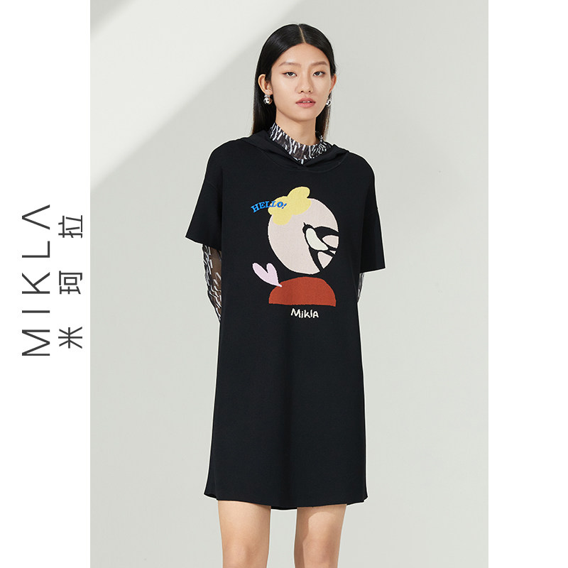 【设计总监然姐】连衣裙t恤裙子短袖拼接宽松网纱显瘦MBB1BL2227