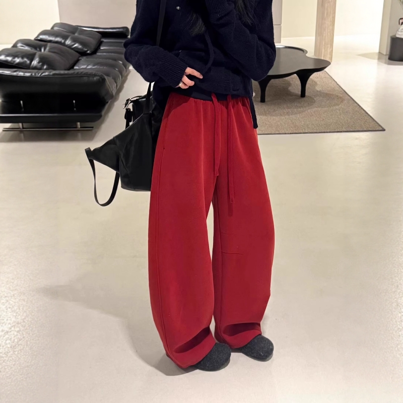 加绒加厚弯刀阔腿卫裤女运动裤