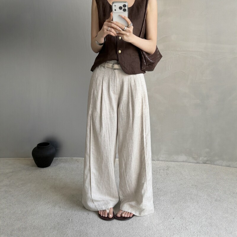 高腰宽松阔腿裤女2026夏季新款欧货休闲长裤显瘦百搭直筒裤配腰带