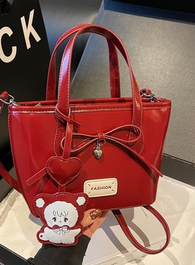 高级感洋气蝴蝶结红色包包手拎斜挎包婚包新娘包2025新款潮百搭