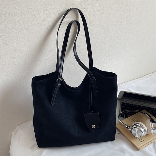 大容量简约纯色皮绒托特包