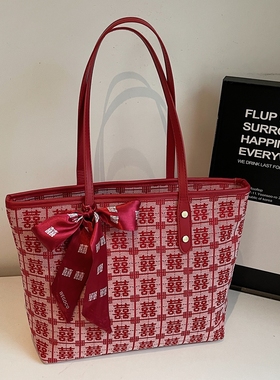 大容量红色托特包婚包新娘包2025新款婚礼包包大包布包