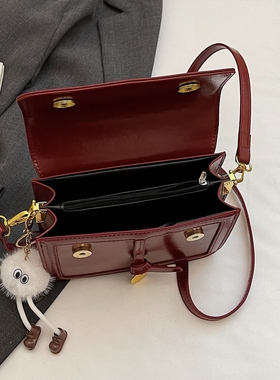 【有拉链夹层】红色质感小方包小包包2025新款潮百搭斜挎包女款