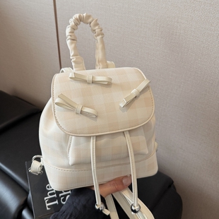 【有拉链暗袋】小众折耳格子外出逛街迷你双肩包2025新款小背包