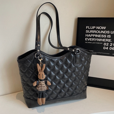 【有拉链贴袋】高级感菱格托特包