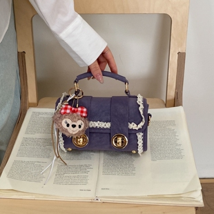 洋气小众紫色剑桥包手拎斜挎包2026春新款 潮百搭女生小包包女款