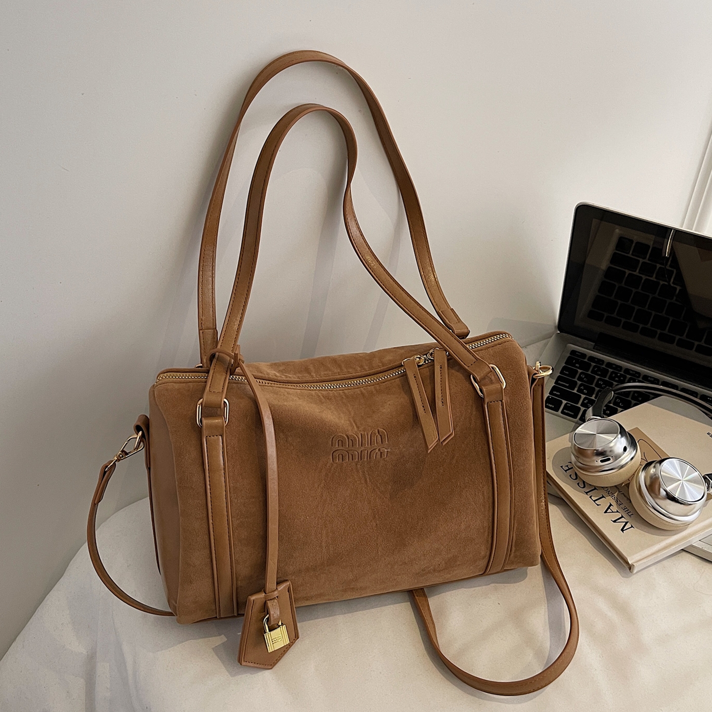 【有拉链贴袋】简约纯色大容量腋下斜挎两用包枕头包2025新款百搭