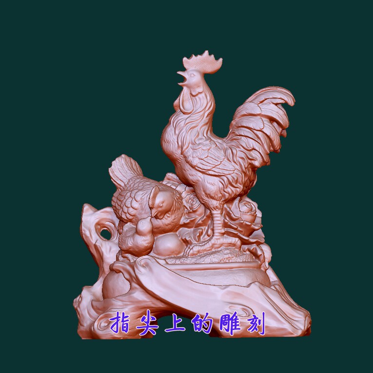 圆雕图三维图STL雕刻3D打印素材立体图精雕 金鸡报春