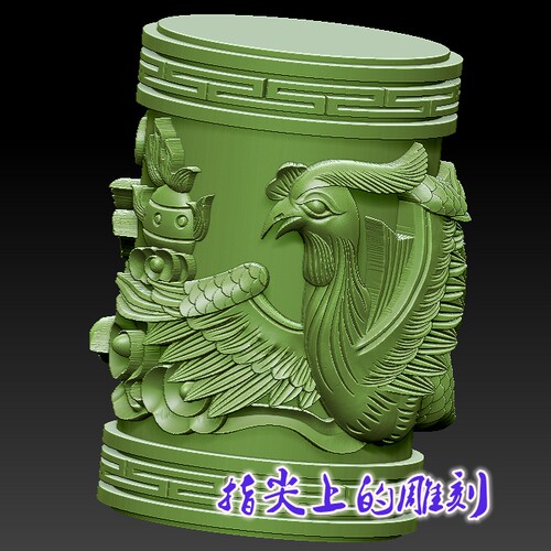 三维立体图3D打印雕刻图stl圆雕图   新凤凰笔筒