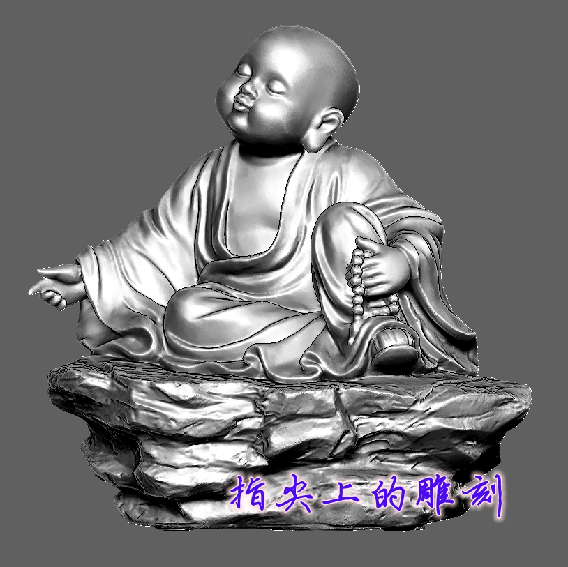 小和尚小沙弥盘珠茶宠压角摆件   圆雕图三维图STL雕刻3D打印精雕