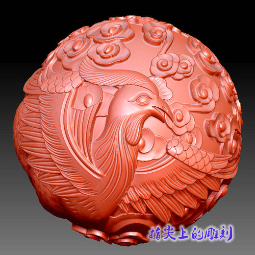 圆雕图三维图STL雕刻素材3D打印立体图精雕   盘凤祥云珠