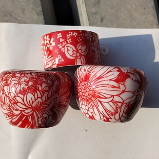 大号百灵鸟食罐青花手绘花鸟金青麻料食杯鸟食具水食水杯碗鸟食杯