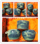 金青手绘鸟食罐瓷 百灵颠颏麻料云雀青花山水人物金鱼陶瓷鸟碗杯