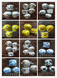 颠颏鸟食杯平口颠颏鸟食罐点頦鸟罐黄色底鸟碗麻料朱雀鸟杯子鸟缸