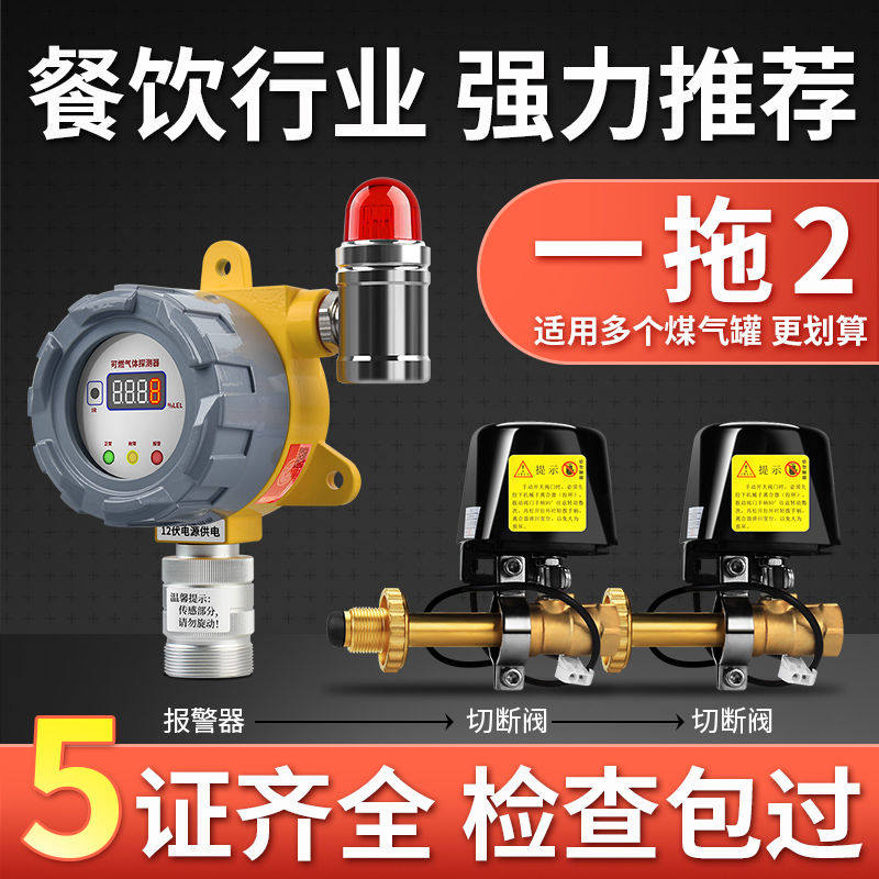 煤气泄漏报警器一拖二商用餐饮饭店煤气罐燃气液化气报警器自动闭
