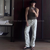 2.0白灰宽松微喇立体剪裁褶皱百搭休闲长裤 AHELP骨白水洗工装 裤