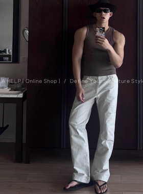 AHELP骨白水洗工装裤2.0白灰宽松微喇立体剪裁褶皱百搭休闲长裤