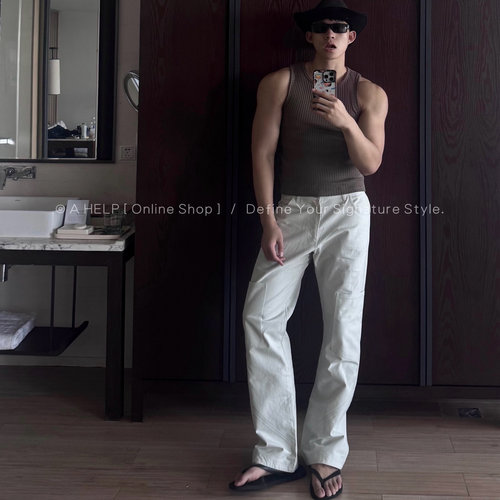 AHELP骨白水洗立体剪裁工装裤