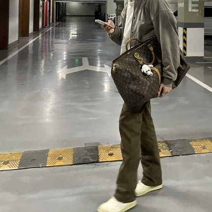 A Help原创独立剪裁拼接咖啡色棕色工装微喇vibe风休闲堆积长裤