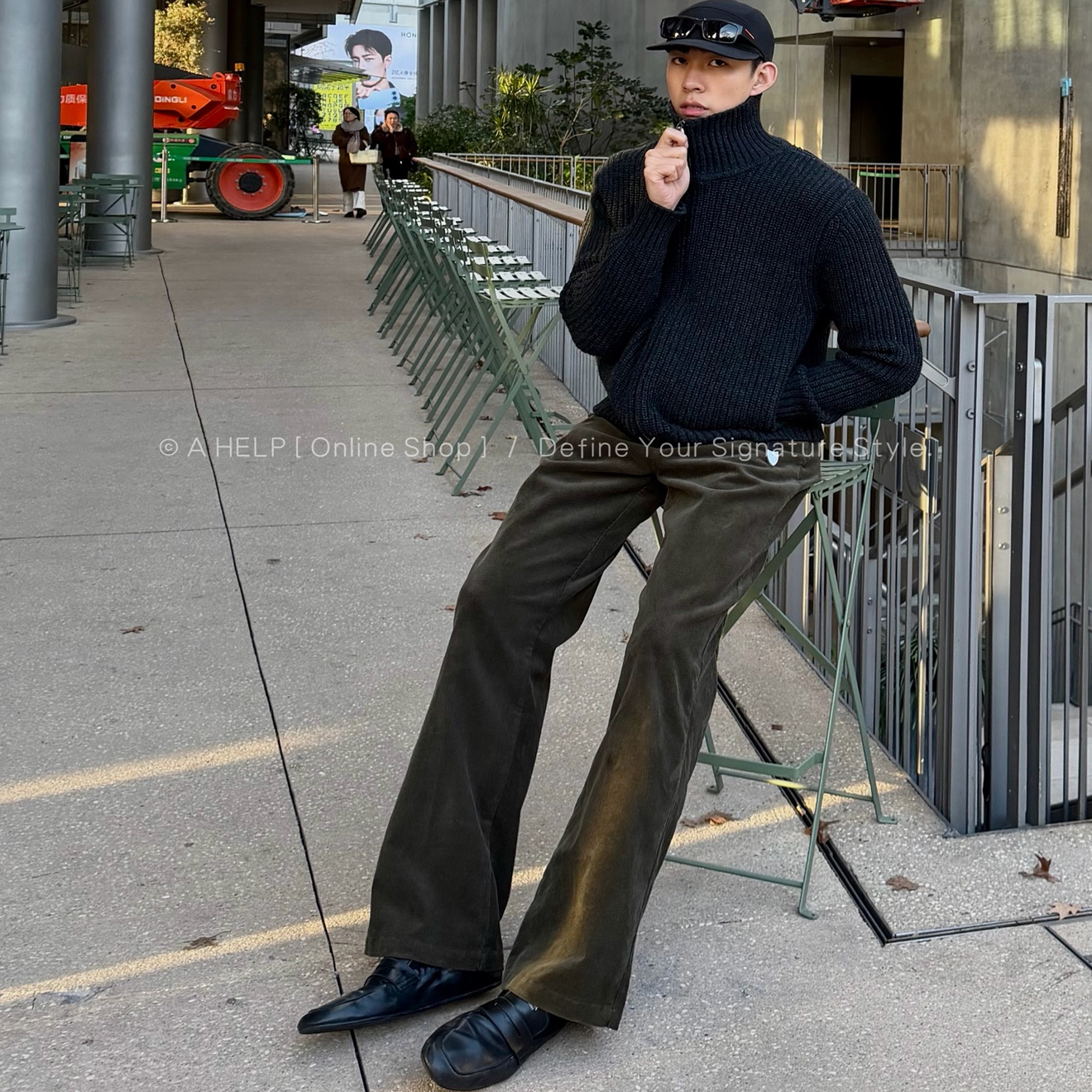 高领羊毛老钱夹克拉链针织外套