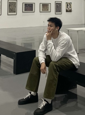 A Help重磅美式宽松纯色嘻哈 滑板 hiphop小领口打底长袖T恤