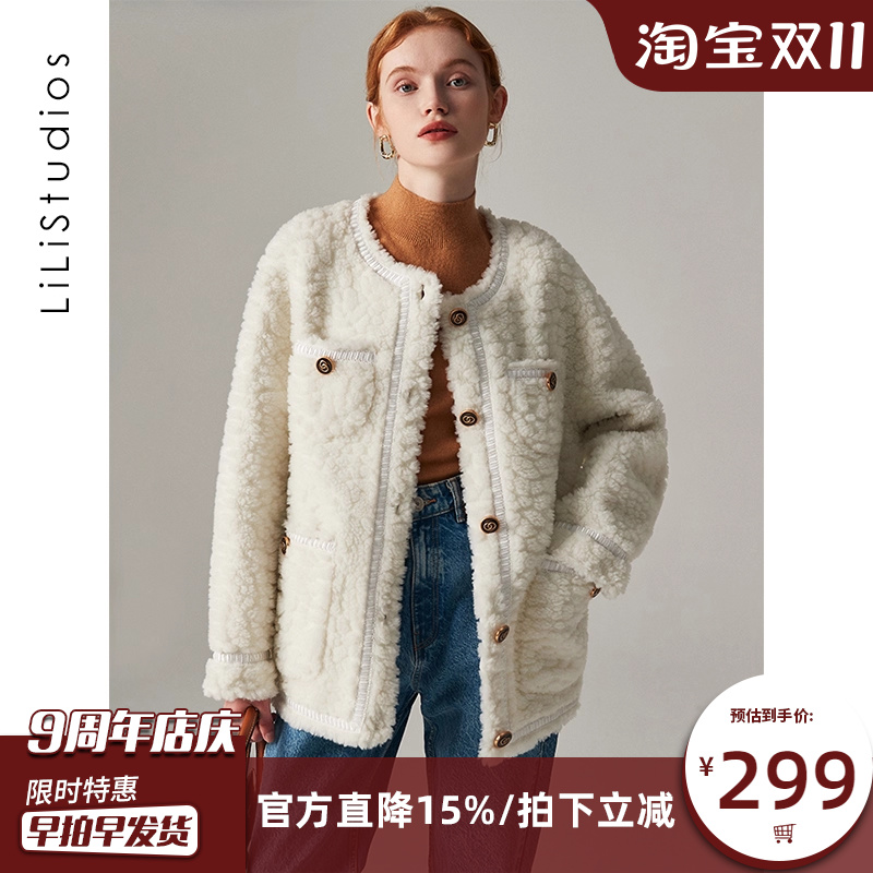 小香风羊剪绒皮毛羊剪绒大衣一体