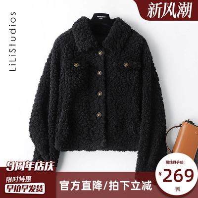 羊羔毛皮草短款外套女