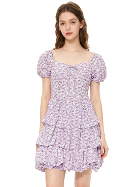 RM系列-法式甜美碎花泡泡夏季连衣裙新款蝴蝶结蛋糕层百搭YL910