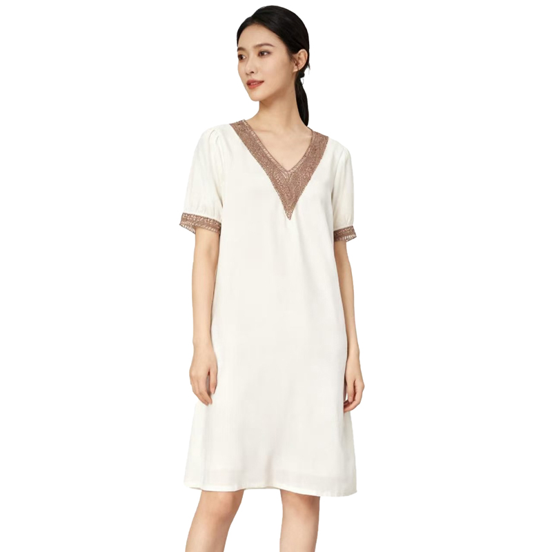 【D玛纳】宽松修身连衣裙V领拼接撞色简约清凉舒适透气DMA438