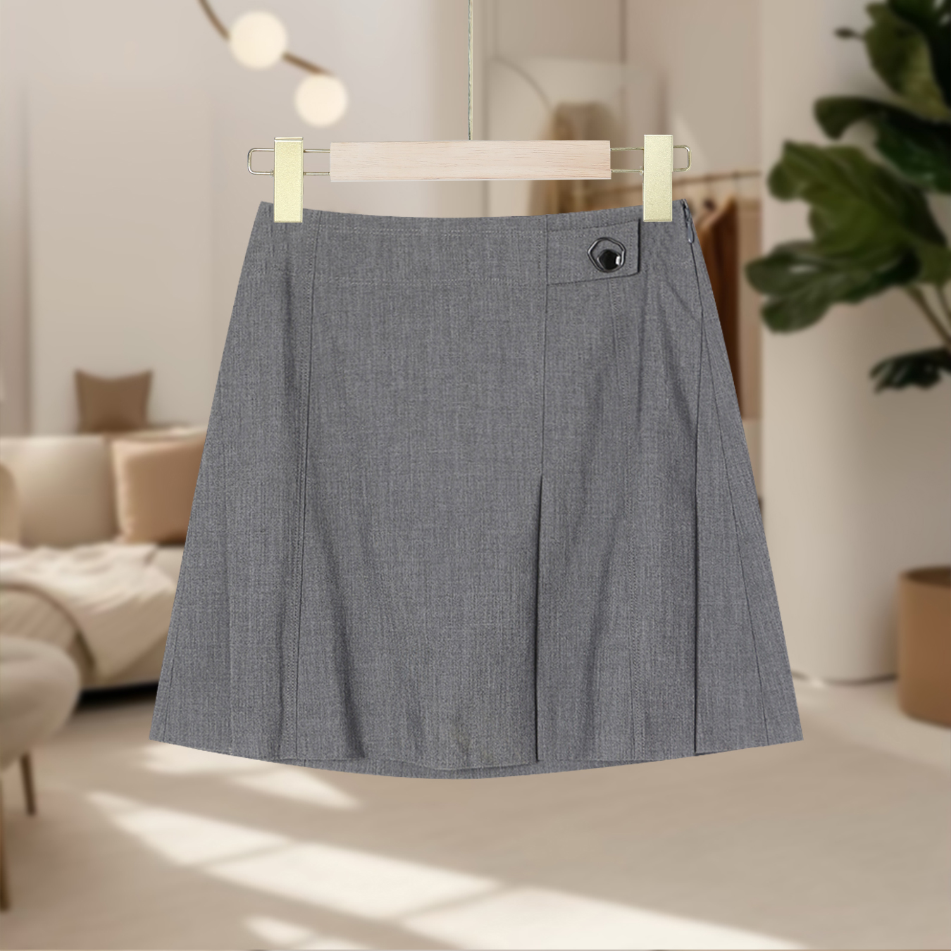 【恋】纯色显瘦韩版松紧腰高腰百搭学院风灰色A字半裙YL225