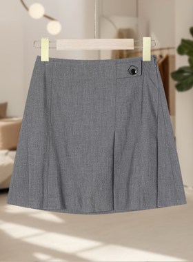 【恋】纯色显瘦韩版松紧腰高腰百搭学院风灰色A字半裙YL225