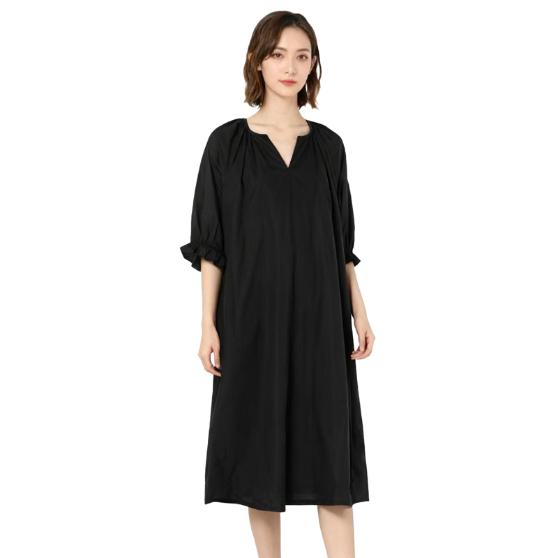 【D玛纳】时尚纯色泡泡短袖连衣裙优雅气质休闲舒适简约DMA288