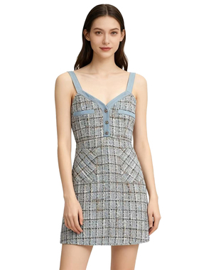 RM系列-淑女舒适亲肤透气格纹吊带连衣裙修身显瘦YL1002