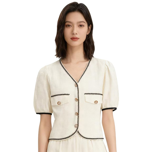 【D玛纳】短袖开衫V领简约休闲舒适透气修身显瘦百搭DMA878